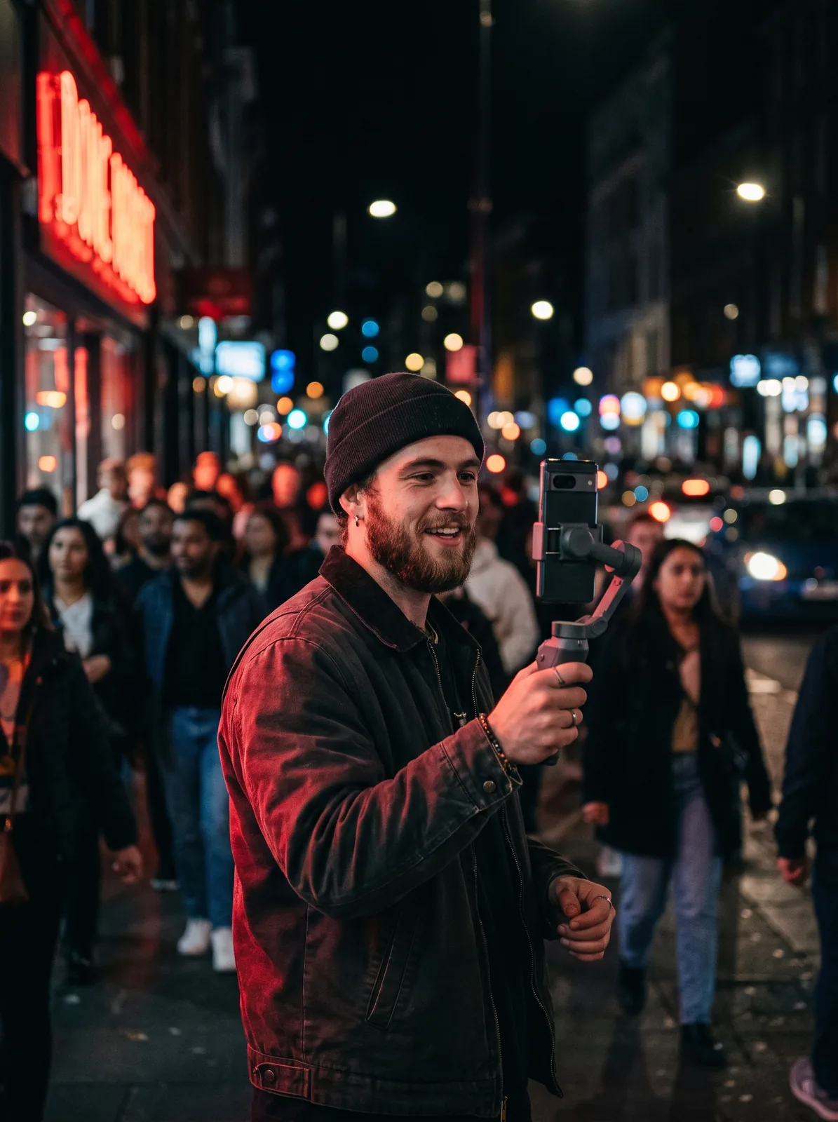 A TRYBE creator streaming live from a night market